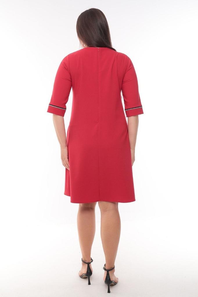 Women's Big Size Dress Plus Size Dress with Collar and Sleeve Stone Accessory Detail
