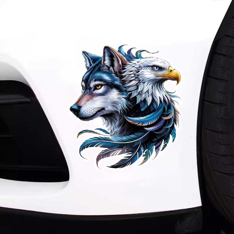Autoaufkleber Majestätischer Adler und Wolf Vinyl-Aufkleber Wasserdicht Heckscheibe Motorrad Wohnmobil Stoßstange LKW Laptop Dekoration JM98