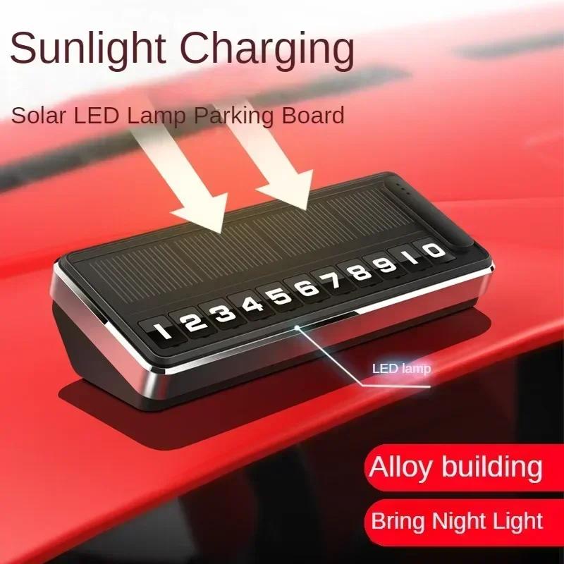 Solar Car Phone Number Plate Led Lighting Temporary Parking Card Hidden Plates Car Park Stop Multiple Number Parking Gadgets