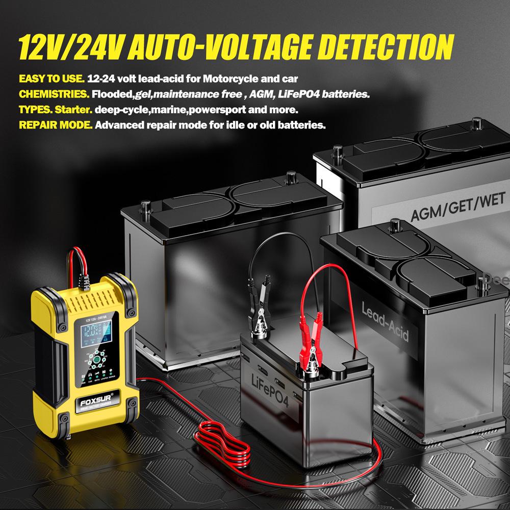 12V/24V 12A 7-Stage Smart Lead-Acid Battery Charger with Light Indicator