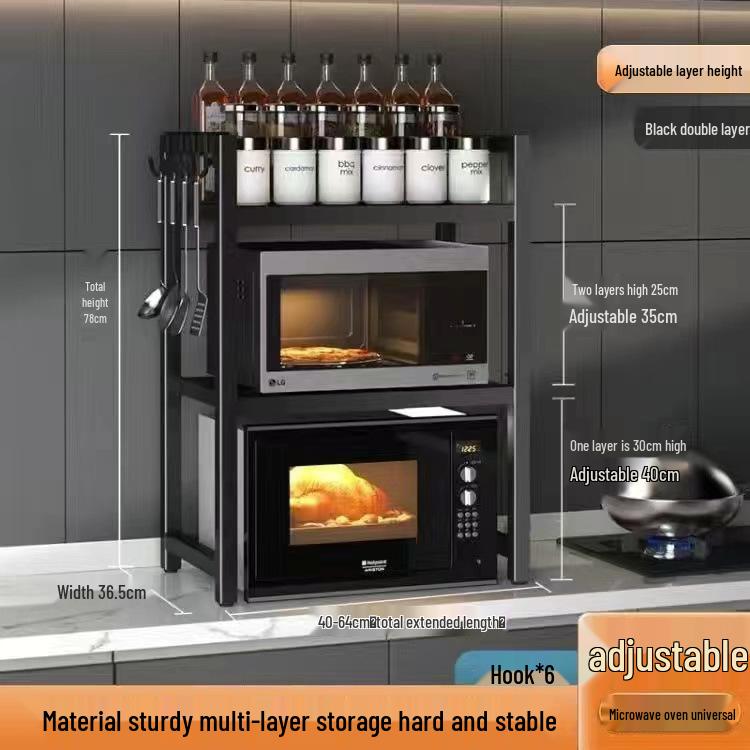 Adjustable Double-Layer Microwave Oven Storage Rack for Countertop