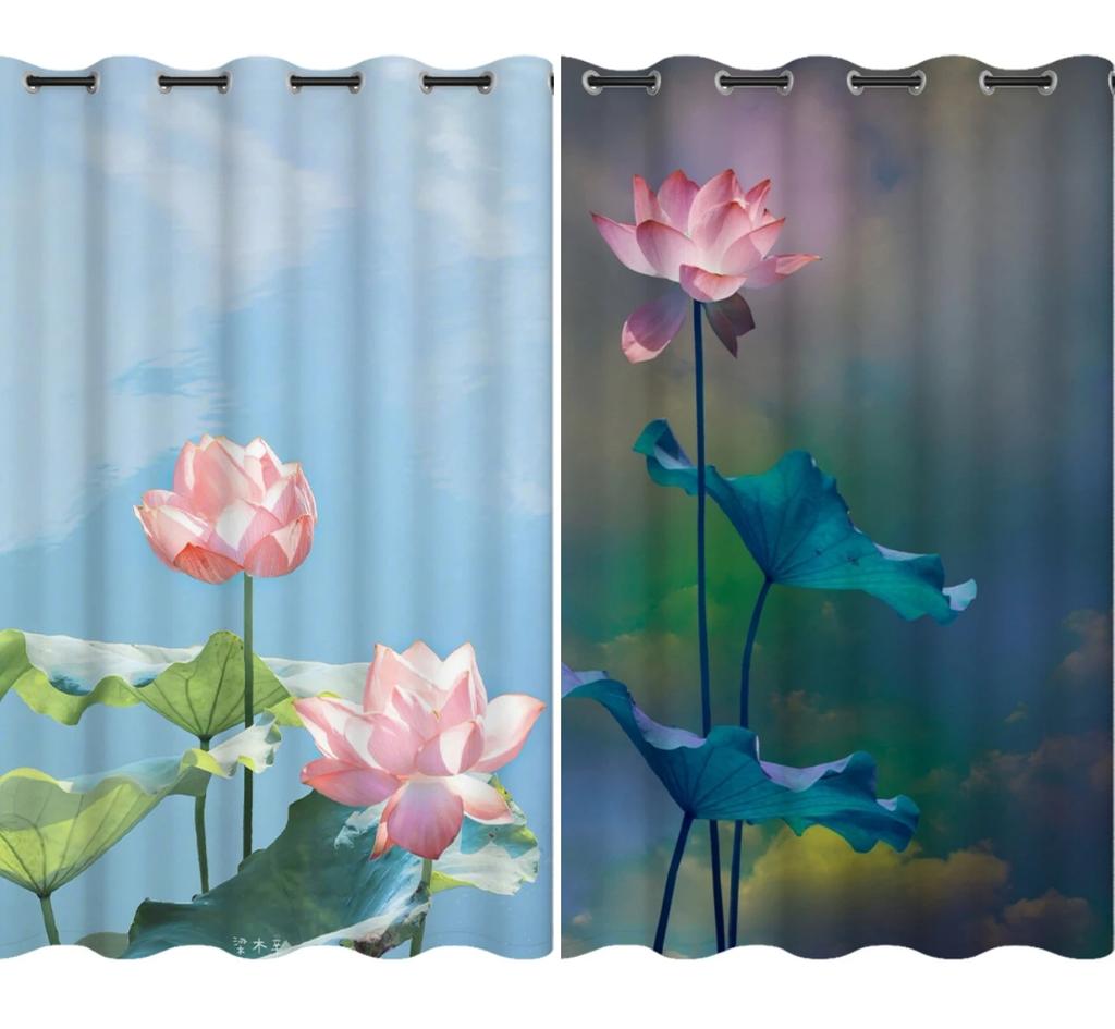 Chinese Lotus Floor-to-ceiling High Shading Curtain Bedroom Living Room Decoration Blackout Curtain Fabric Drape Lotus Style