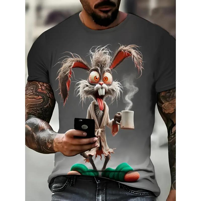 Men's Outdoor Casual Breathable Summer T-shirt Short Sleeve Cartoon Animal Printed Pattern Large Oversize Loose Men's T-shirt