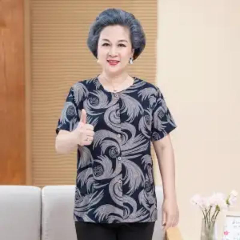 Blumenprint Kurzarm Freizeitbluse für ältere Frauen