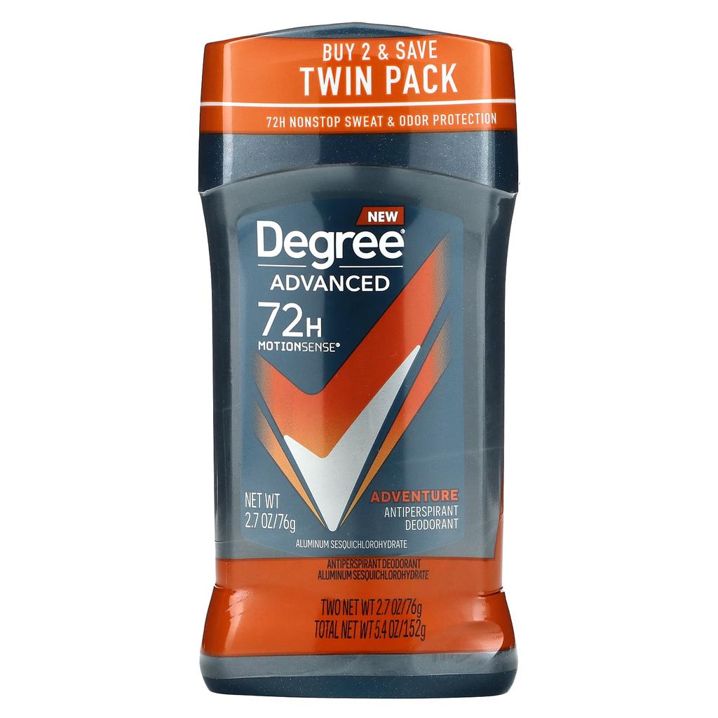 Degree Advanced 72-Hour MotionSens, Antitranspirant-Deodorant, Abenteuer, 2 Packungen, 76 g (2,7 Unzen) jeder
