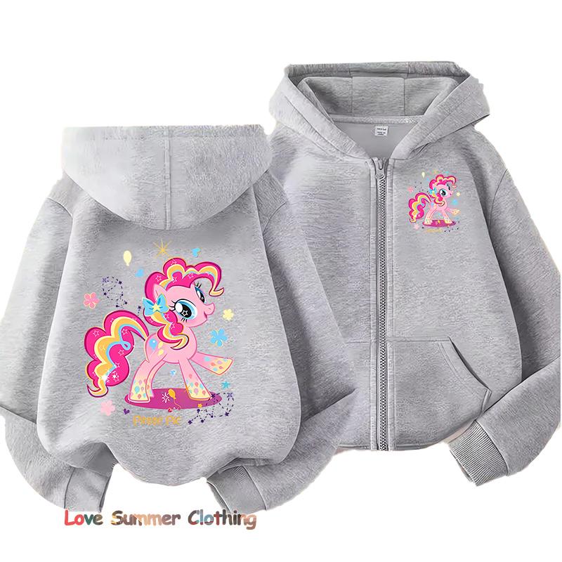 Little Girls Hoodie Zip Up Cute Pony Girls Fall Hooded Jacket Zip Little Pony Autumn Pullover Casual Hoodie Size 100-160