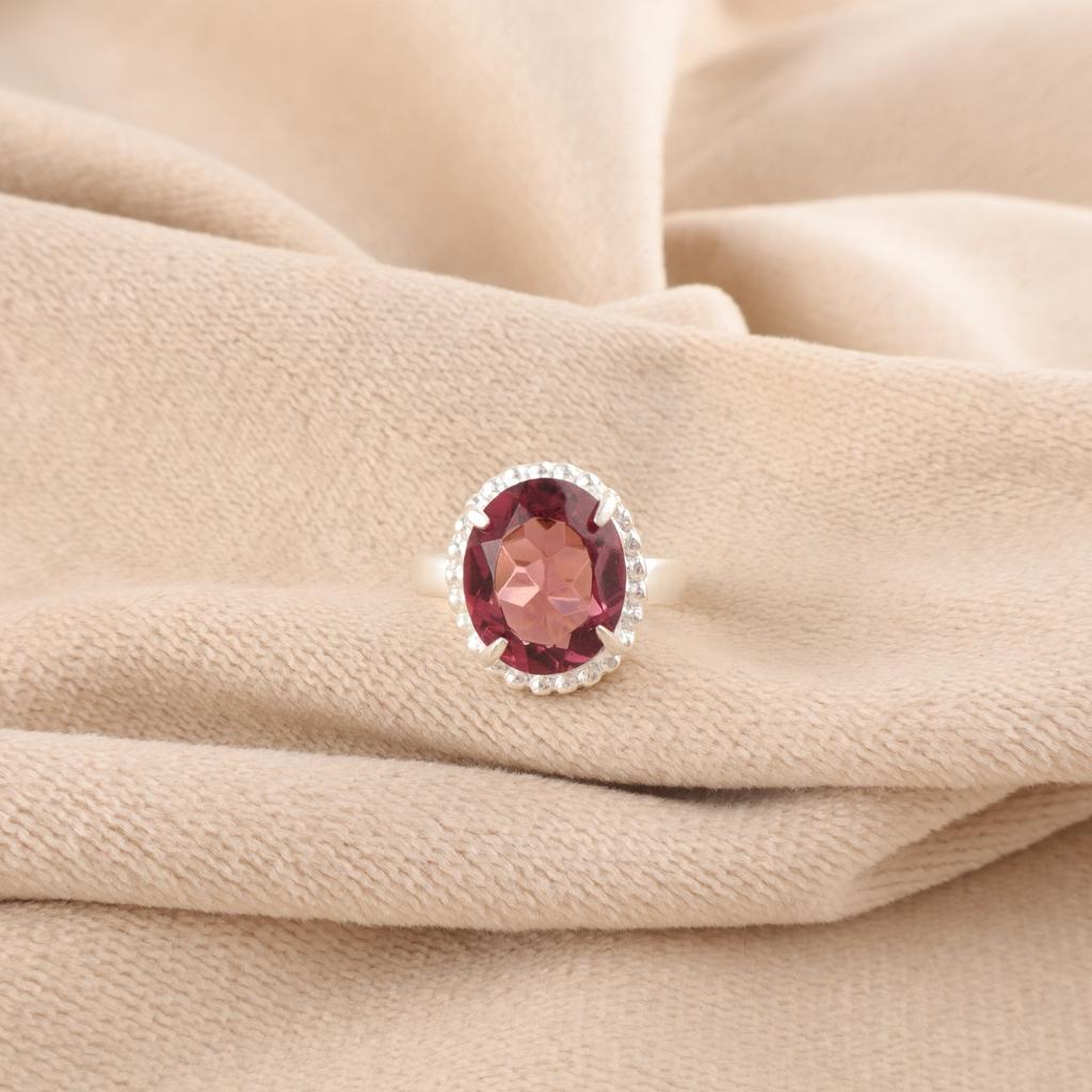 Oval Natural Rhodolite Sterling Silver Statement Art Deco Cocktail Ring Jewelry RR-28-13