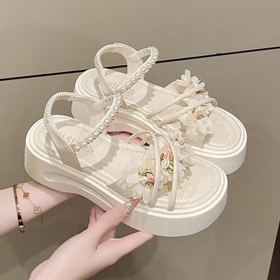 Women  New Summer Wear Exquisite Flowers Thick Sole Beautiful Fairy Wind with Skirt Beach Sandals