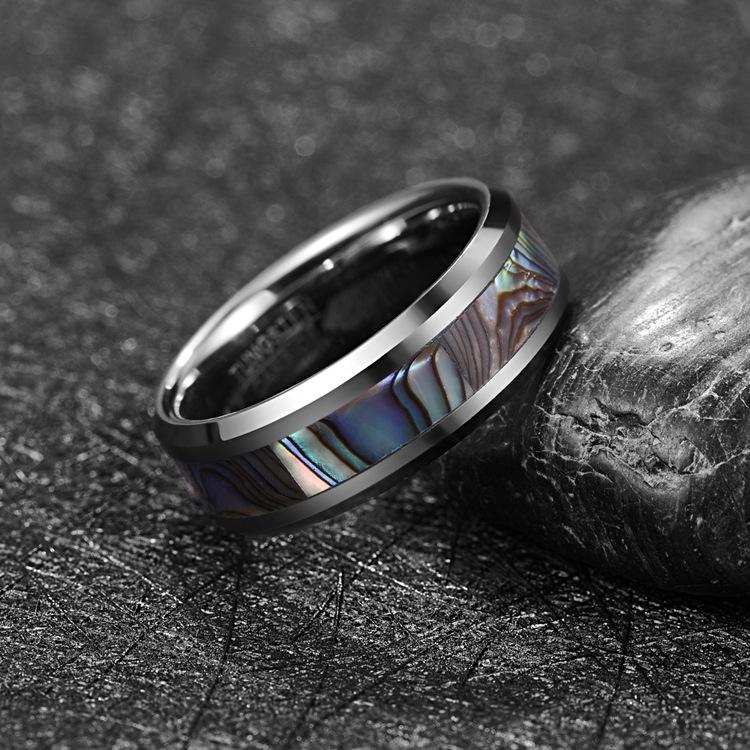 Men's Tungsten Steel Ring with 8mm Abalone Shell Inlay, US Size 7-12 in Stock.