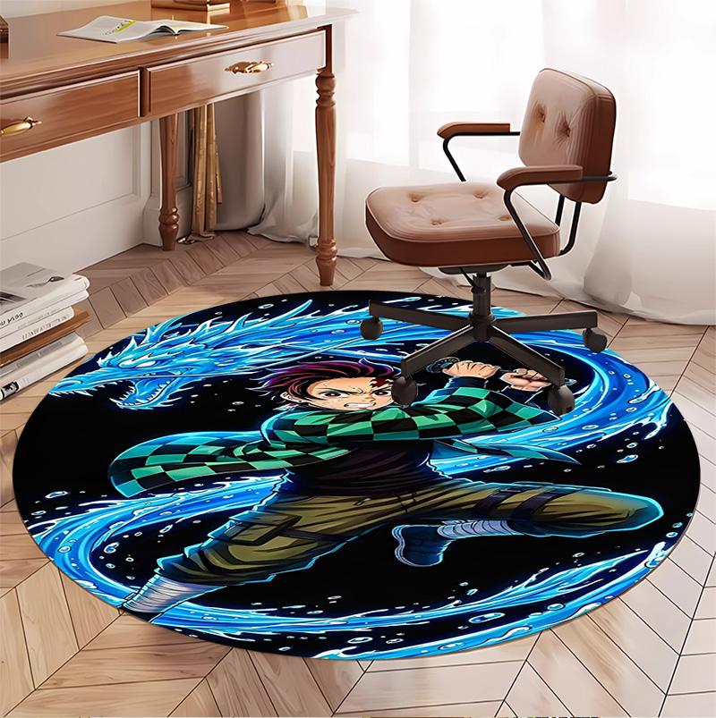 Demon Slayer Pattern Round Rug, Indoor/Outdoor Mat, for Picnic, Gameroom, Bedroom, Office, Living Room, Home Decor Carpet, Birthday Gift