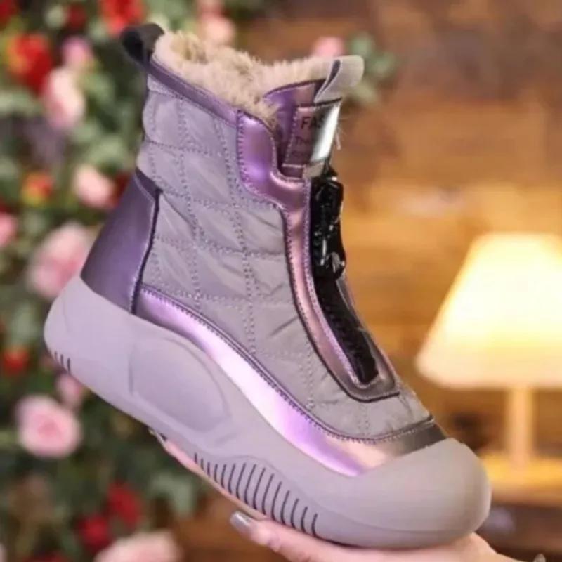 Retro Waterproof Snow Boots 2024 Winter New Soft Sole Vulcanized Cotton Shoes with Plush Insulation High Top Women's Shoes Traf