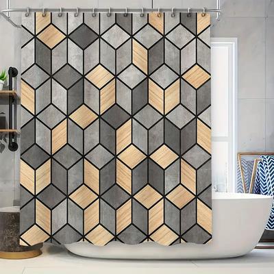 Geometric Shower Curtain Modern Abstract Pattern Waterproof Bathroom Decor Farmhouse Rustic Backdrop Washable Liner