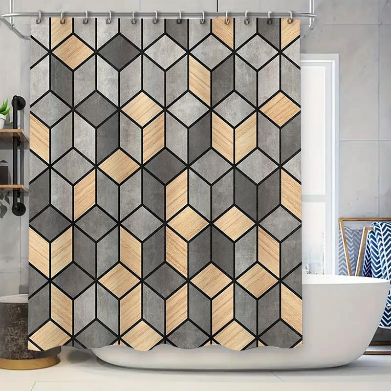 Геометрическая шторка для душа Современный абстрактный узор Водонепроницаемая Декор для ванной комнаты Сельский фон Фермерский дом Моющаяся подкладка 90x180cm
