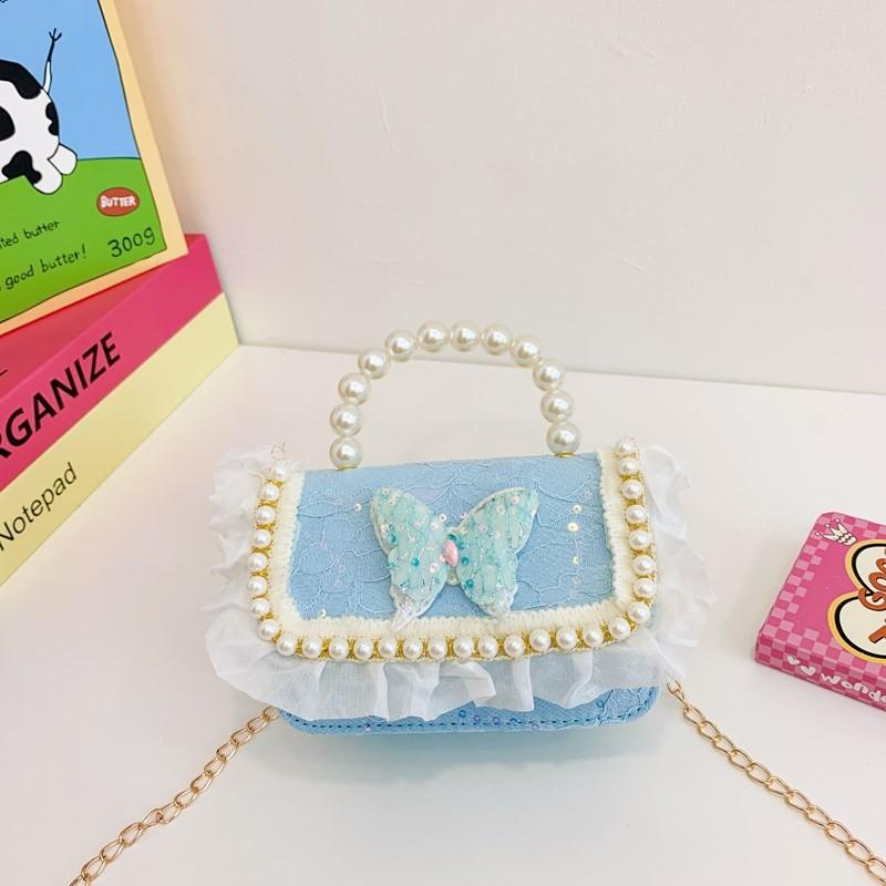 Lace Cute Stylish Childrens Bag Beautiful Butterfly Pearl Handbag For Toddler Girls