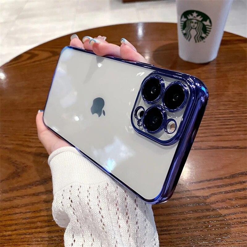 Luxury Square Clear Case For IPhone 14 Plus 13 11 12 Pro Max Mini XR X XS 7 8 SE2 Plating Frame Shockproof Lens Protect Cover