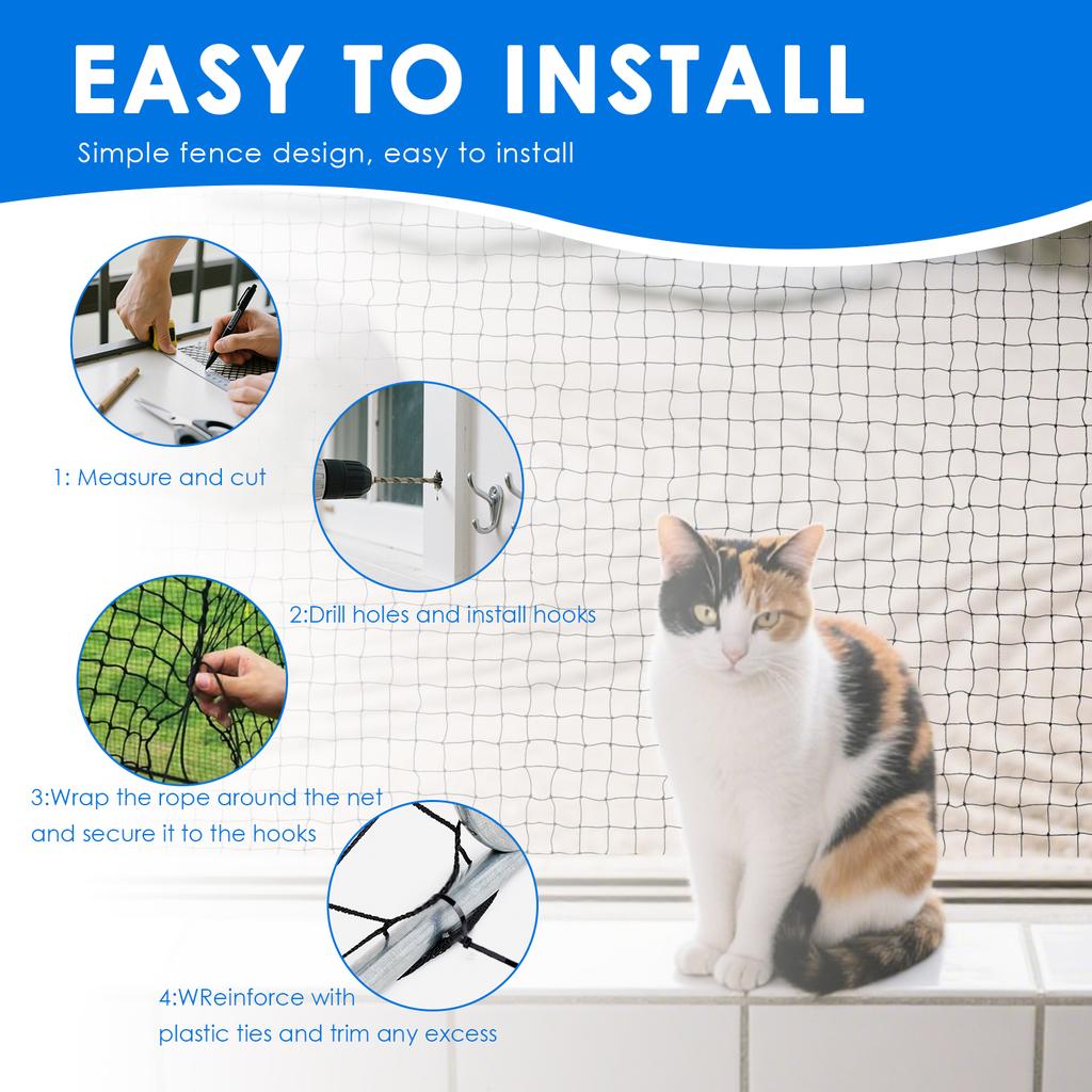 Cat Netting Balcony 3x4M Steel Wire Reinforced Cat Safety Net Weather Resistant Cat Anti Fall Netting Garden Net Anti Bird Net