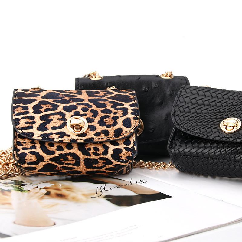 Mini Leopard Print Chain Waist Bag With Automatic Buckle For Casual And Fashion Use