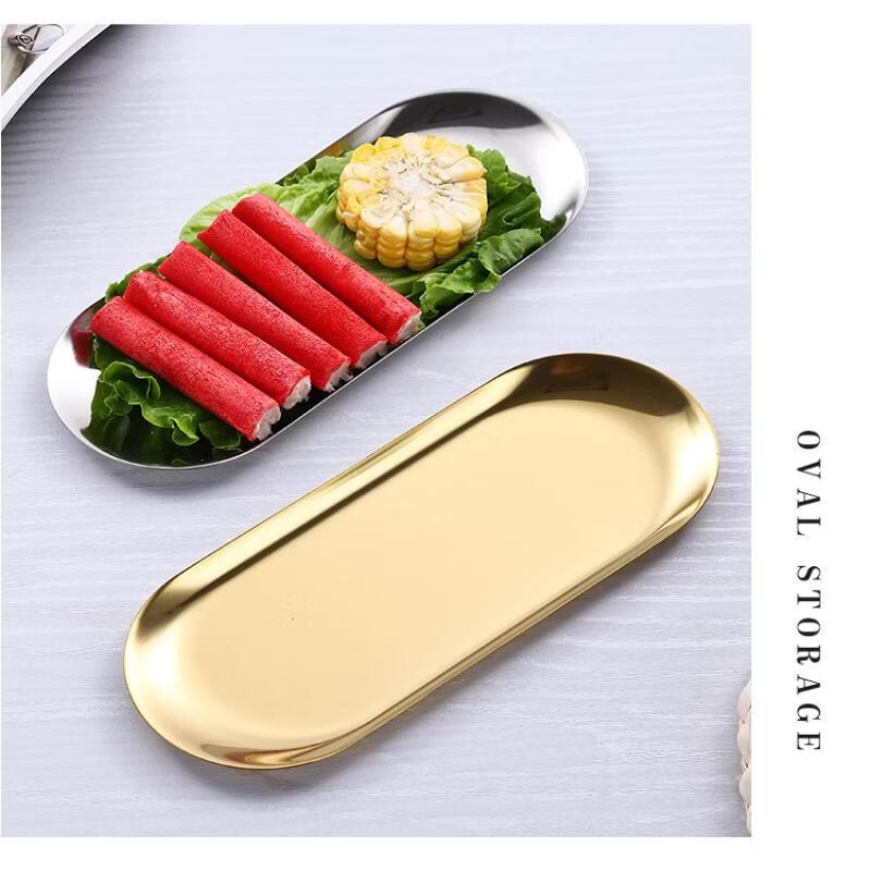 ZISIZ Koreanischer Stil Ovales Tablett aus Edelstahl, Gold (2er Set)