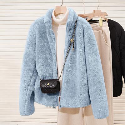 Tide Stand-up Collar Coral Fleece Jacket Women's Winter Soft Waxy Thickened Warm Design Loose Top and Clothing