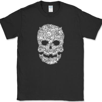 Cats Skull T-Shirt Funny Feline Animal Lover Kitten Biker Humor Tee