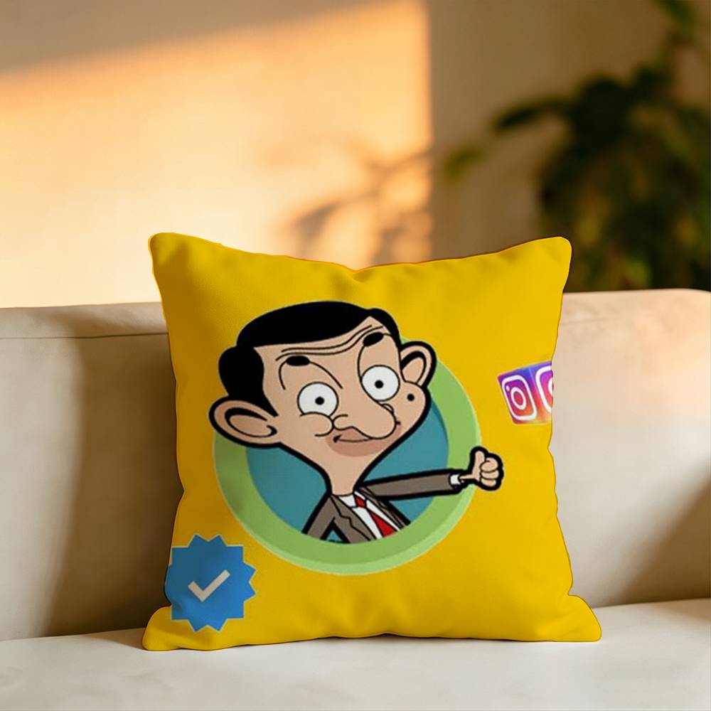 The Cartoon Mr Bean Square DoubleSided printed Pillow Case Bedroom Bedside Pillow Sofa Cushion Cover