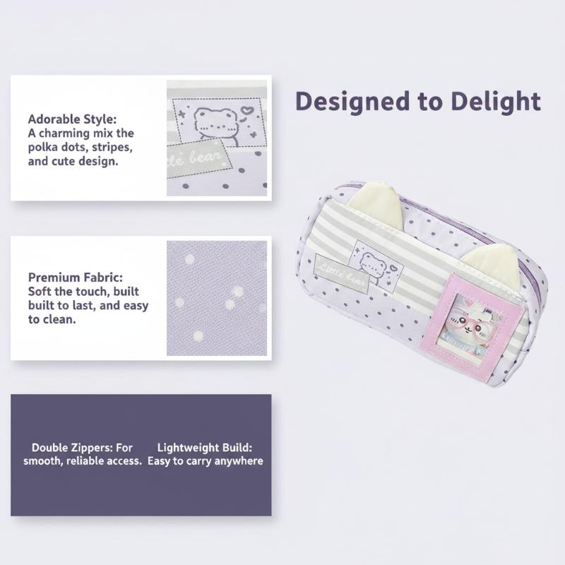 Cute Bear Ear Pencil Case With Photo Display Slot For Students School Study Office Stationery Storage