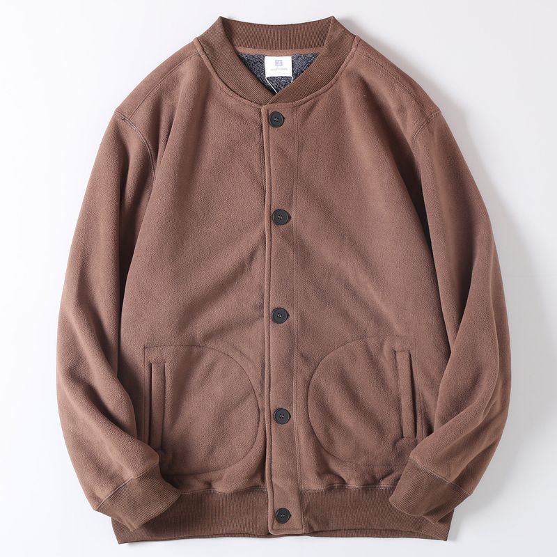 Retro Trendy Thickened Fleece-Lined Warm Cardigan Cotton Jacket for Men, Autumn and Winter Double-Sided Fleece Ma1 Baseball Jacket