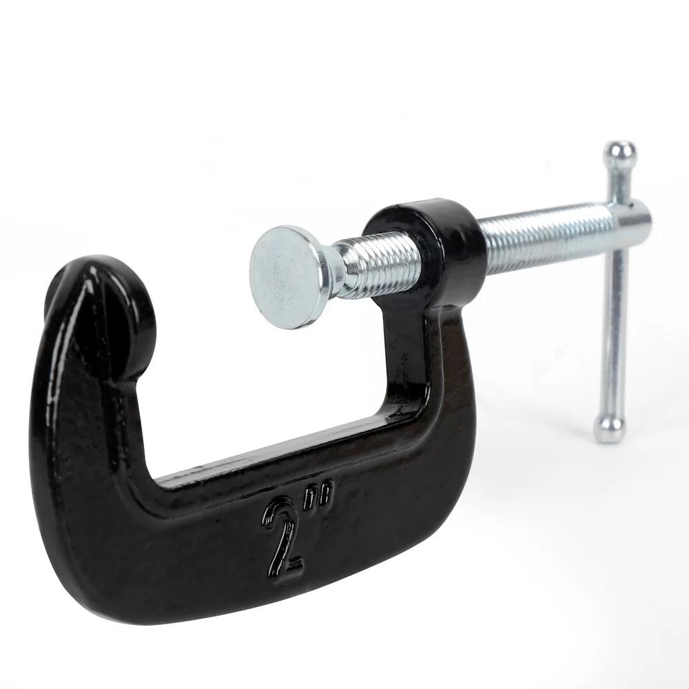 4 Pack 2 Inch C-Clamp Heavy Duty Cast Iron Swivel Jaw Pad Steel Screw Non-Slip Clamping Adjustable Woodworking DIY Projects