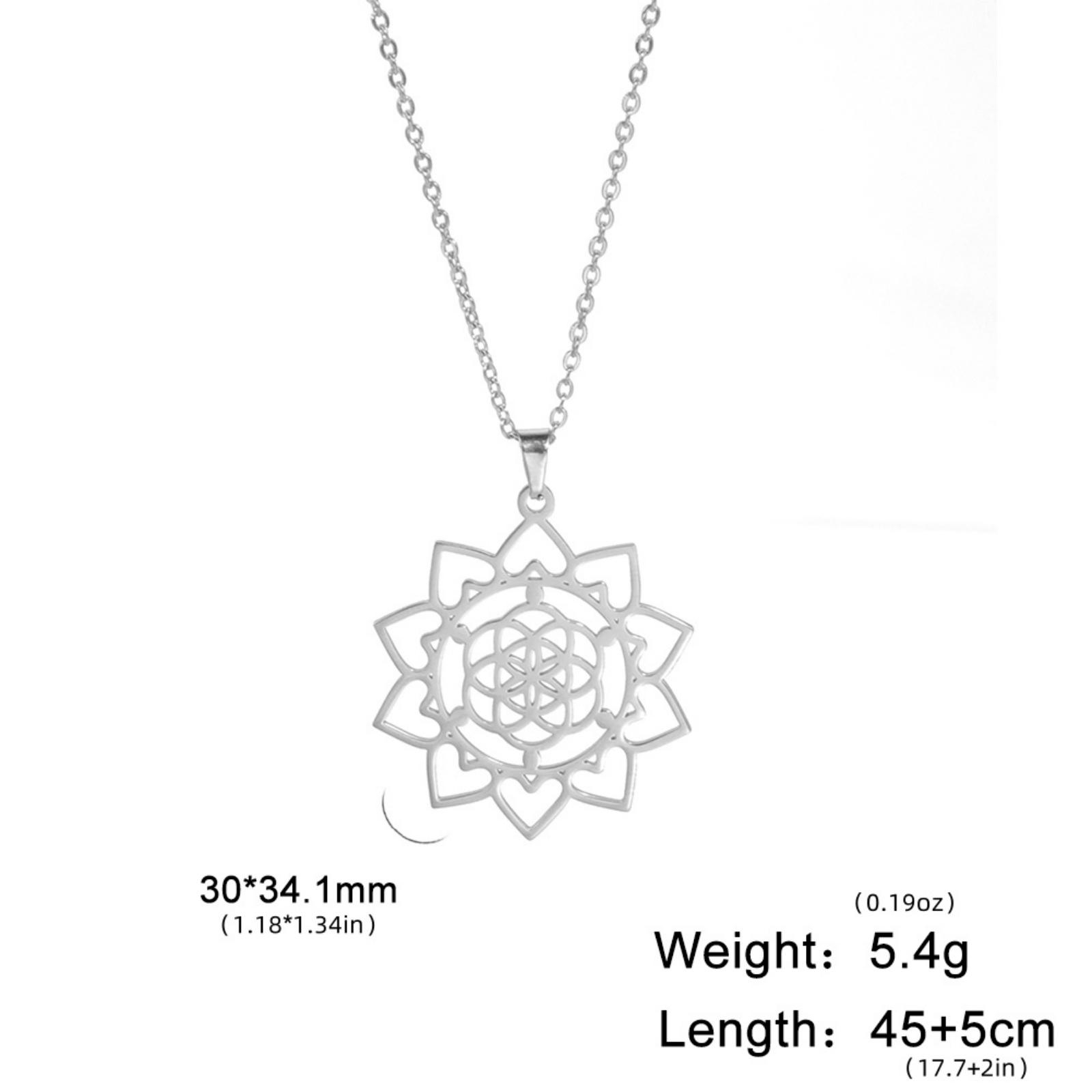 1PC Sacred 10 Petal Flower of Life Necklace Stainless Steel Geometric Chakra Necklace Fashion Sacred Geometric Flower Gift 45-50cm