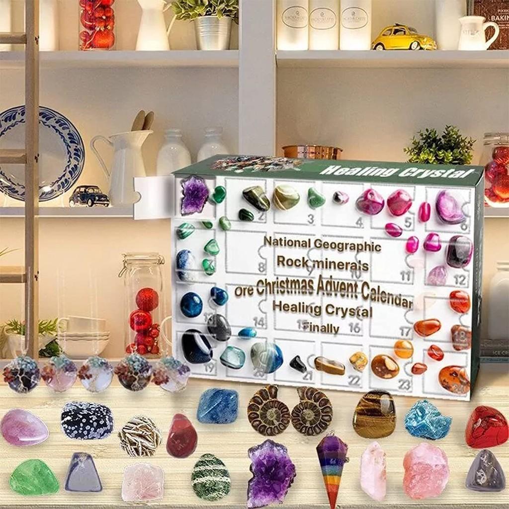 Advent Countdown Christmas Calendars Healing Crystal Stone Blind Box Gift Toy