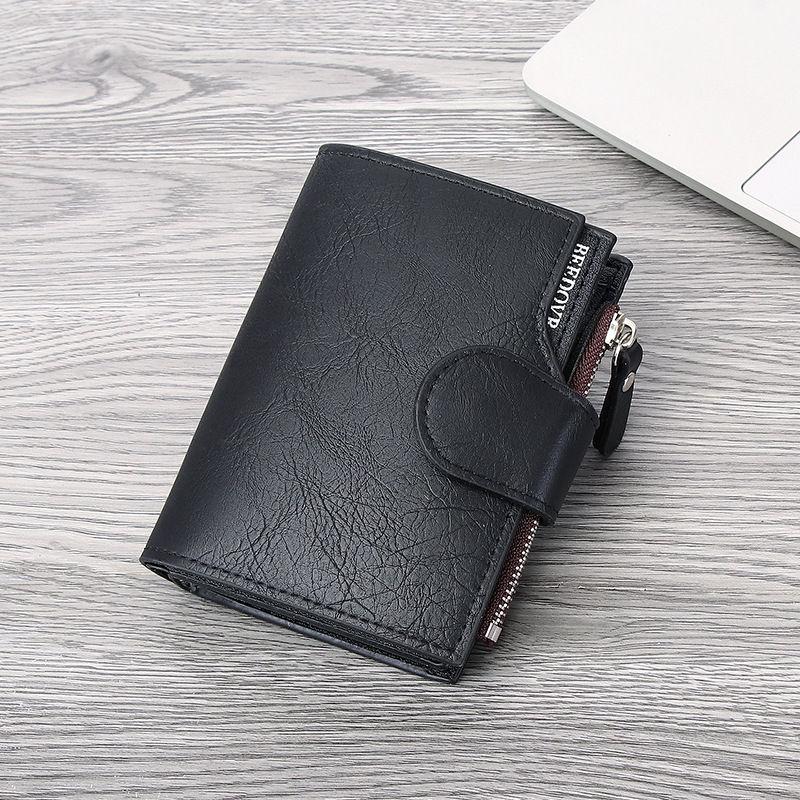 

Мужские модные короткие кошельки Винтажный дизайн Искусственная кожа Держатель для карт Кошелек на молнии для монет Классический GZW 12*9*2cm чёрный