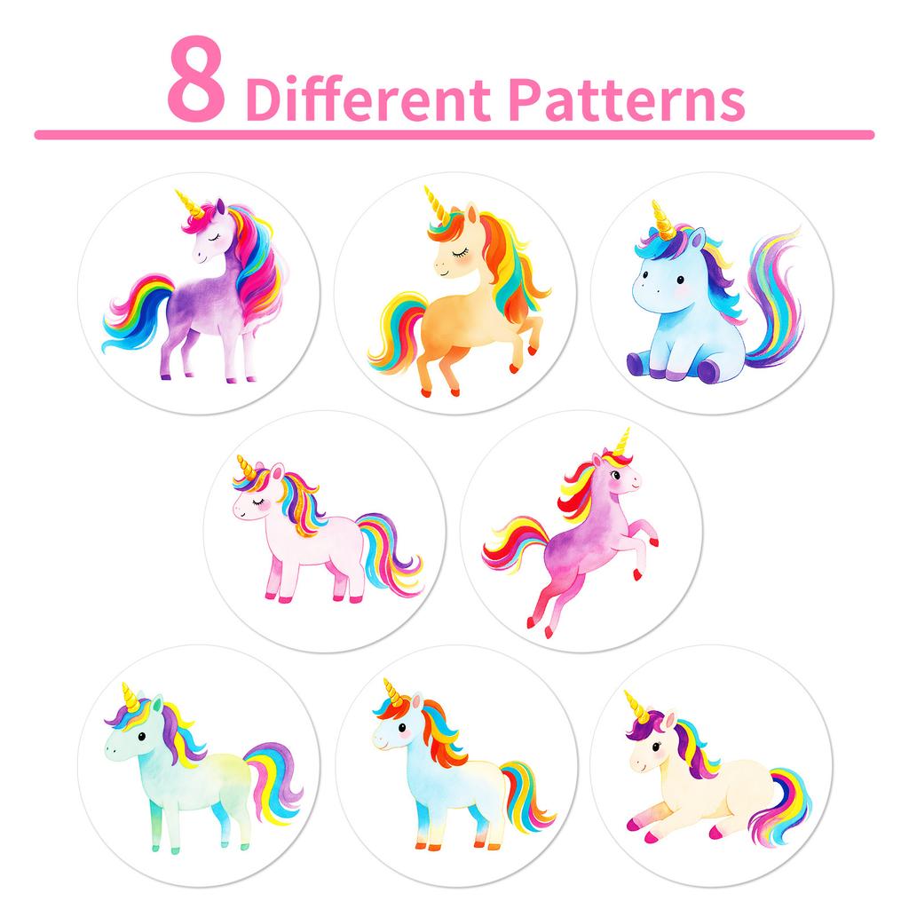 500 Sheets/Roll Cute Unicorn Roll Sticker 6 Patterns Circular Children'S Cartoon Polka Dot Sticker