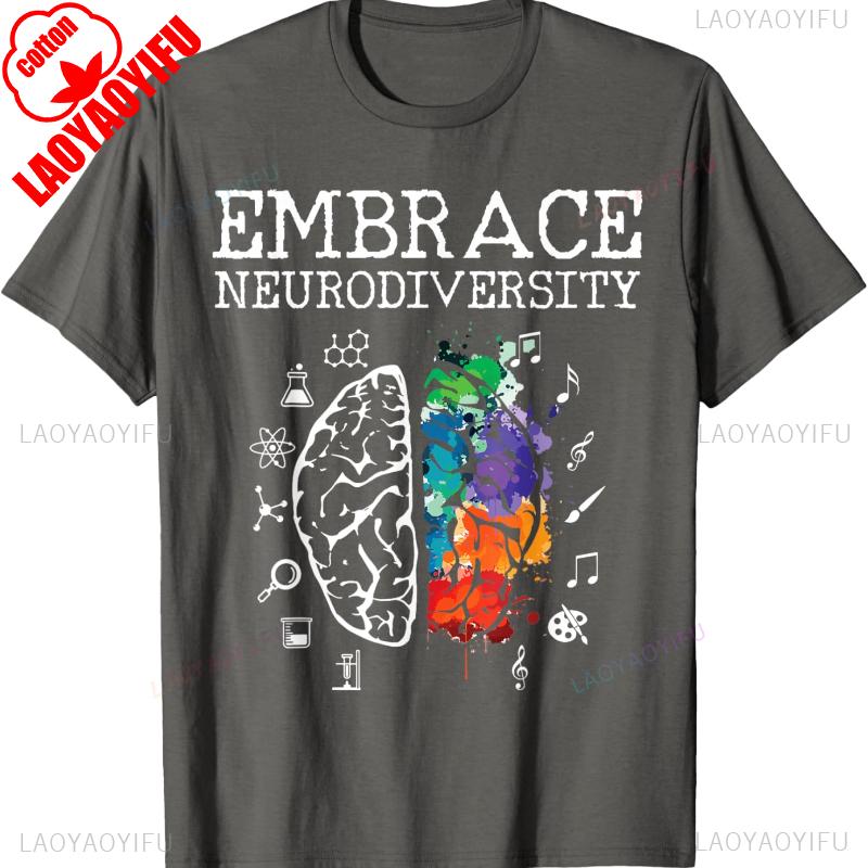 

Neurodiversity Shirt Embrace ADHD Autism ASD Tshirt Gift Unisex Commuter Shortsleev Graphic Tshirts Crewneck Casual Style S