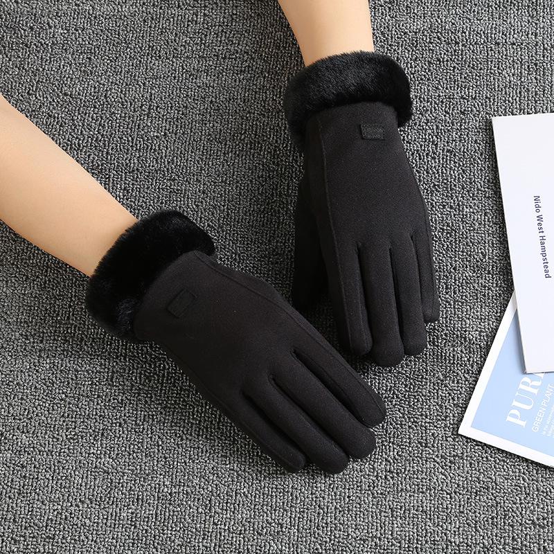Autumn and Winter Warm Gloves for Women with Thickened Fleece Edges Outdoor Cycling and Driving Sports Touch Screen Fleece Gloves