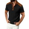 Men's Color Blocked Stand Up Collar Single Breasted Shirt  Men's Casual And Comfortable Short Sleeved Shirt