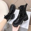 Women'S Fashion Cool Boots Fashion Round Head Mesh Breathable Front Lace-Up Metal Chain Waterproof Platform Heels