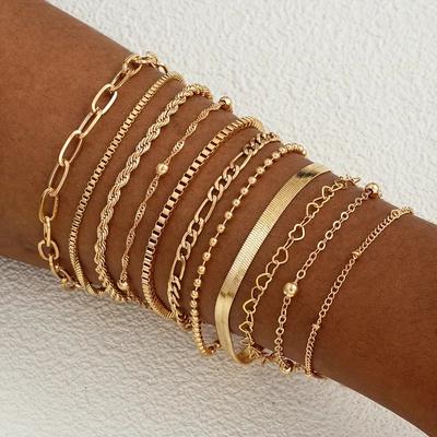 11er Set schickes Schlangenketten-Armband für Damen Boho Einfach Elegant Herz Geometrische Kette Urlaubs-Date Lässiger Schmuck Geschenke 2026