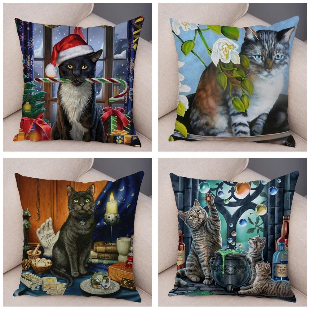 Pet cartoon animal pillowcase sofa home car  cute watercolor cat cushion cover decoration
