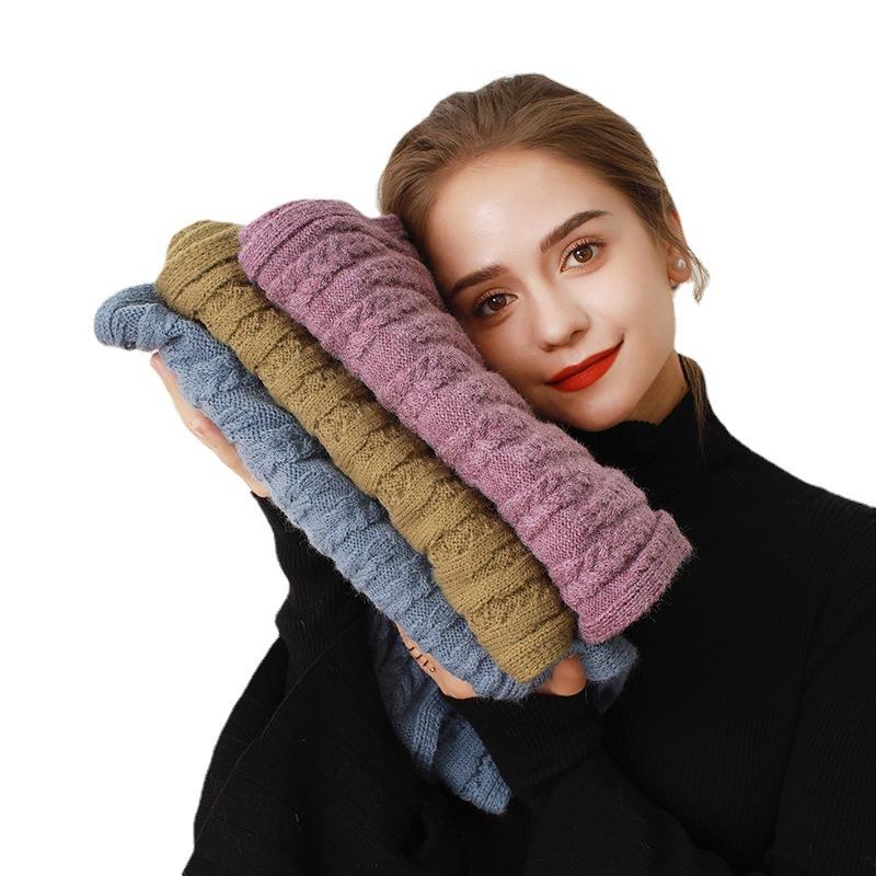 Autumn and winter imitation cashmere solid color knitted scarf for women, thickened warm wool scarf for women, minimalist style scarf for women