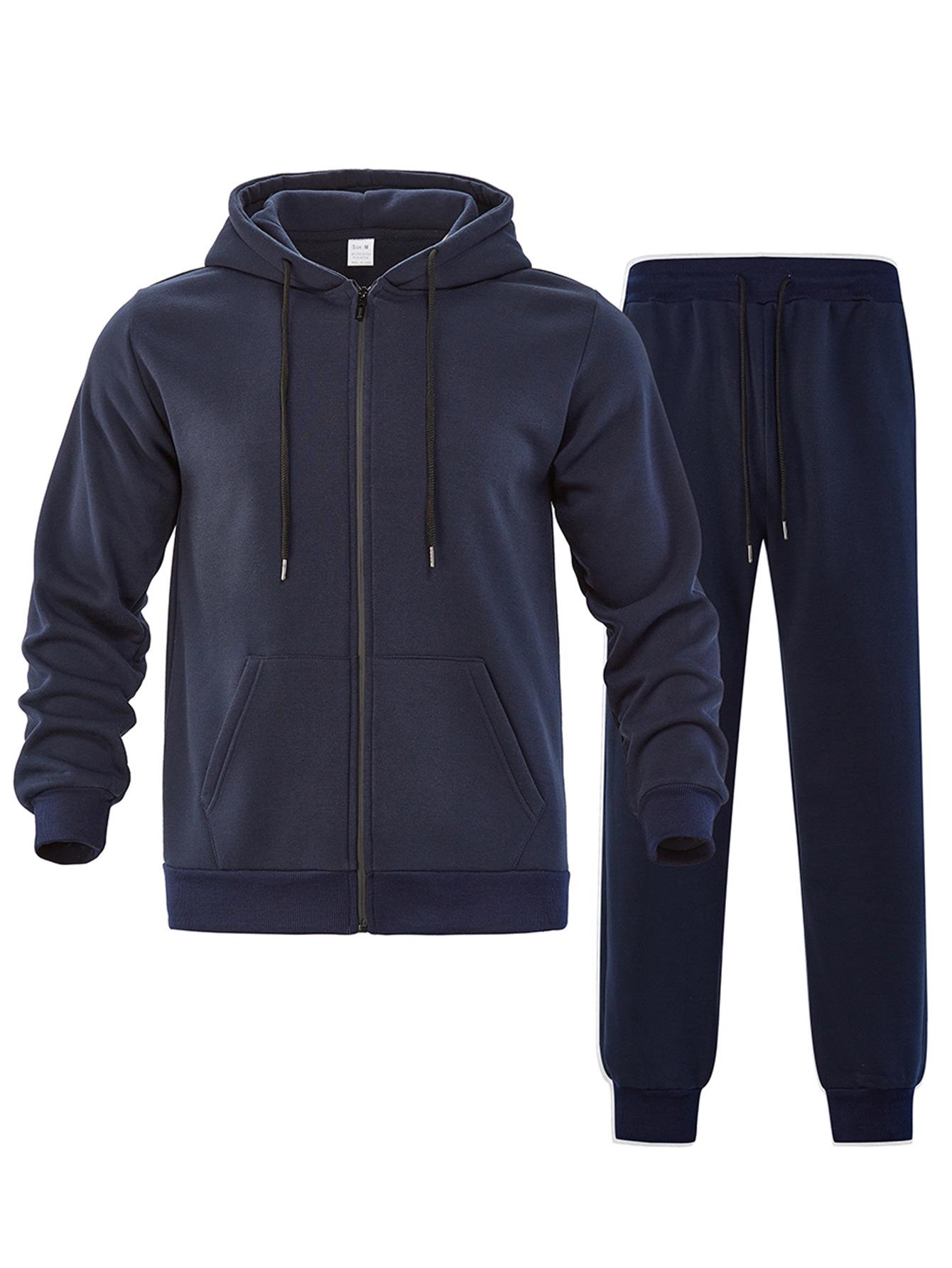

Мужской однотонный флисовый спортивный костюм с капюшоном, длинными рукавами, теплый и удобный для осени/зимы. XL темно-синий
