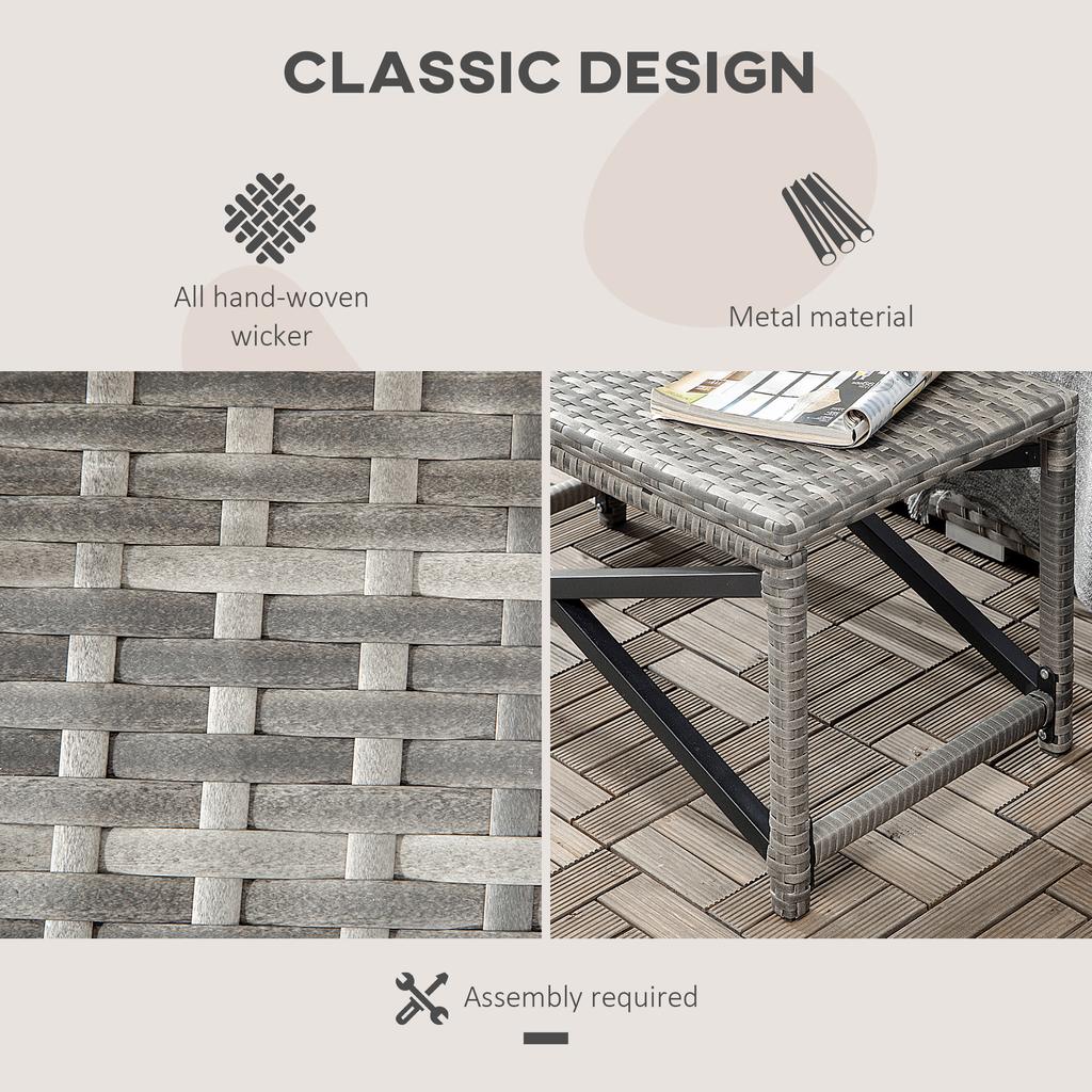 Outdoor Coffee Table, Garden PE Rattan Side Table with Plastic Board Under the Full Woven Table Top and X-Shaped Frame for Patio, Balcony, Mixed Grey