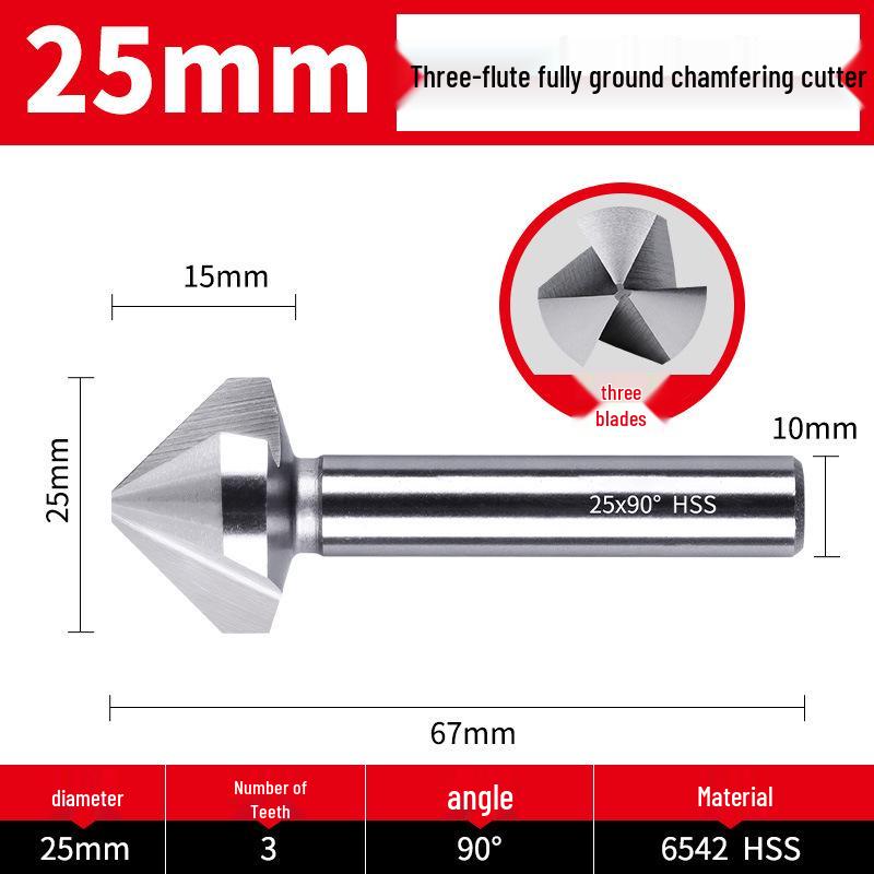 Straight Shank Single-Edge 3-Flute 45° Chamfering & Deburring Countersink Drill Bit, 90° Inner Hole Trimmer
