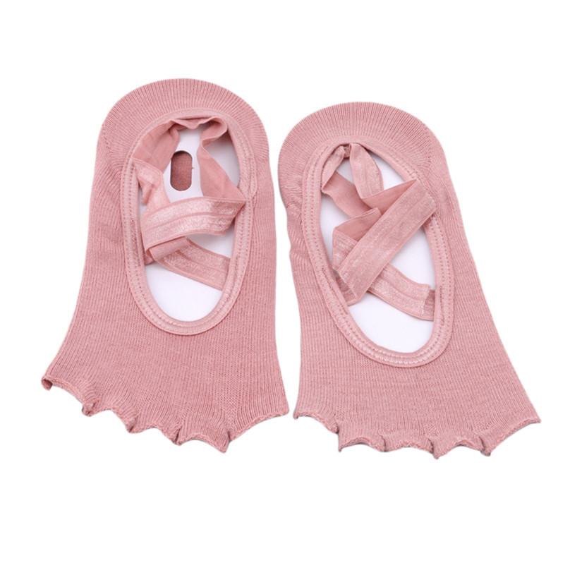 Fashion Solid Color Female Cross Straps Ballet Open Toe Floor Socks Silicone Non-slip Yoga Socks