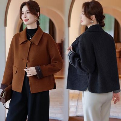 Autumn and Winter New Double-sided Nylon Coat Coat Women's Short Simple Temperament Woolen Coat Women