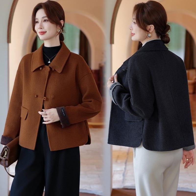 Autumn and winter new double-sided nylon coat coat women's short mother simple temperament woolen coat women
