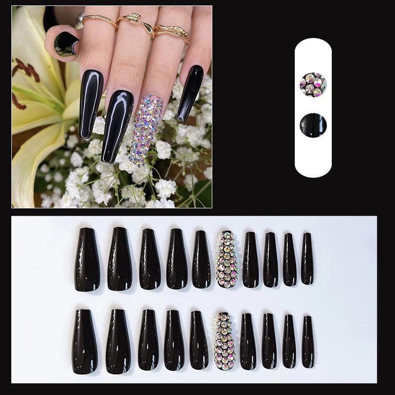 

Black Diamond Coffin Ballerina False Nails with Removable Nail Art Stickers