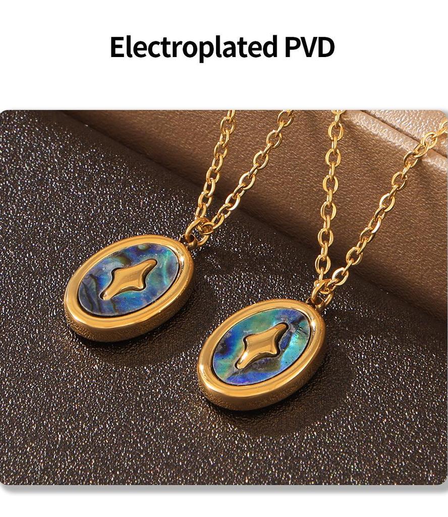Colorful Oval Shell Pendant Necklace In Gold Plated Titanium Steel