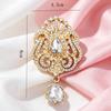 Vintage Rhinestone Brooch Unique Teardrop Crystal Hollow Design Delicate Alloy Ornament for Wedding Anniversary Gift