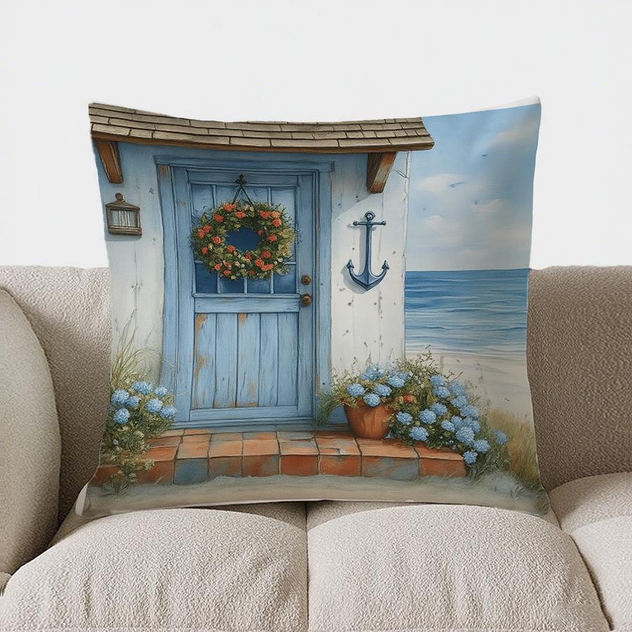 Home Decor Seaside Cabin With Otter And Sailboat Pillow Pattern Cushion Cover Suitable For Sofa Bedroom Car Pillow Cover