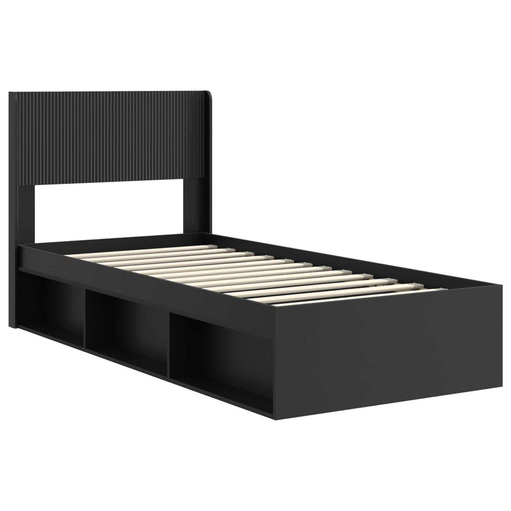 Bed Frame with Storage Space and Headboard Black 90 X 200 Cm